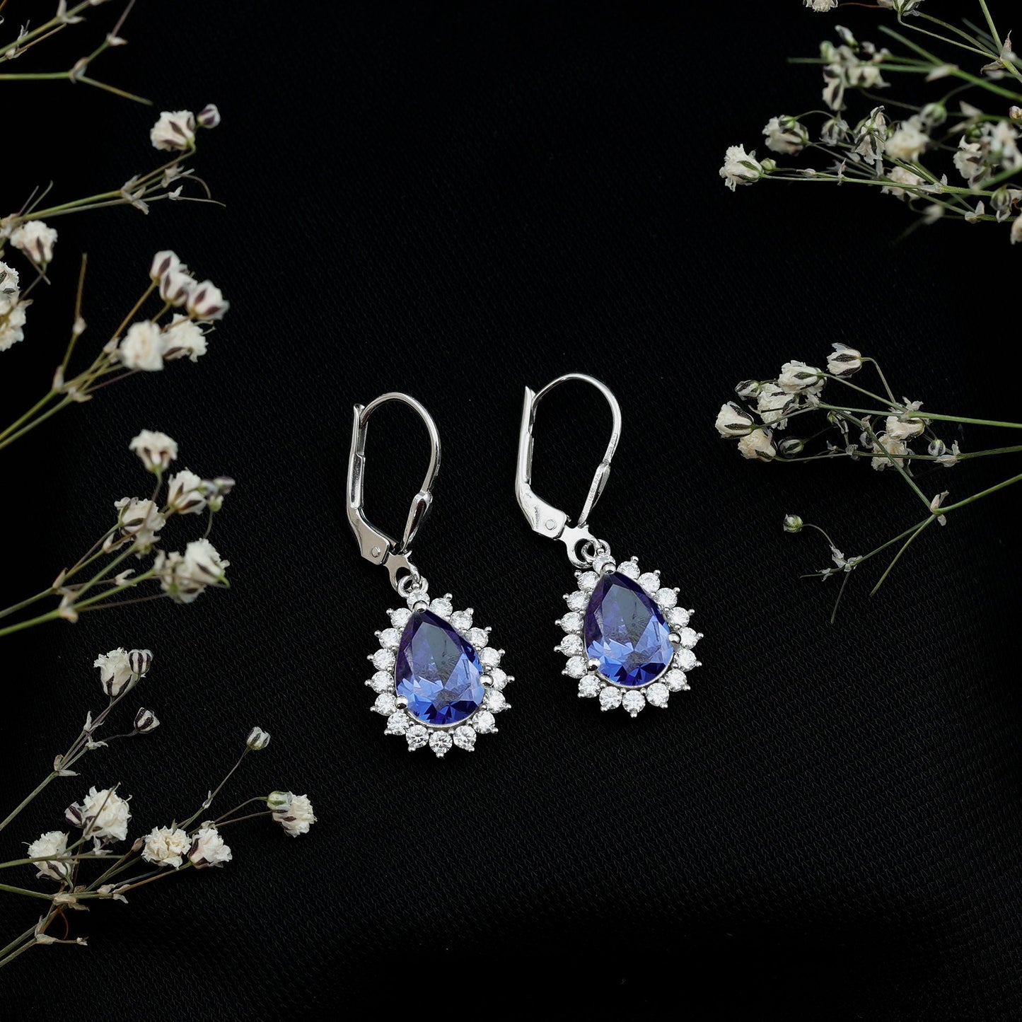 5 Carat Lab Grown Blue Sapphire Sterling Silver Drop Earrings