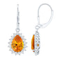 5 Carat Lab Grown Orange Sapphire Teardrop Earrings With Moissanite Halo Accents