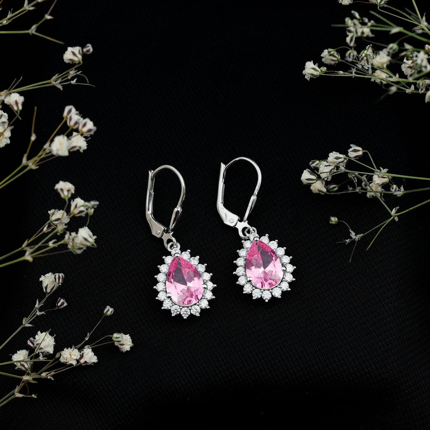 5 Carat Lab Grown Pink Sapphire Drop Earrings in Silver