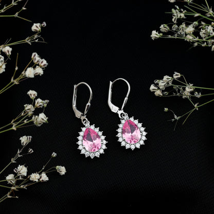 5 Carat Lab Grown Pink Sapphire Drop Earrings in Silver