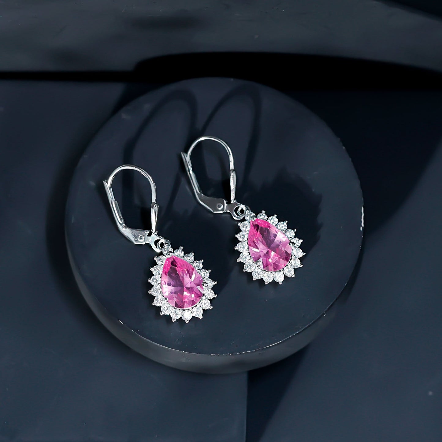 5 Carat Lab Grown Pink Sapphire Drop Earrings in Silver