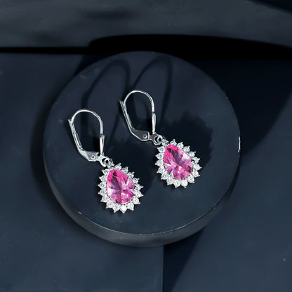 5 Carat Lab Grown Pink Sapphire Drop Earrings in Silver