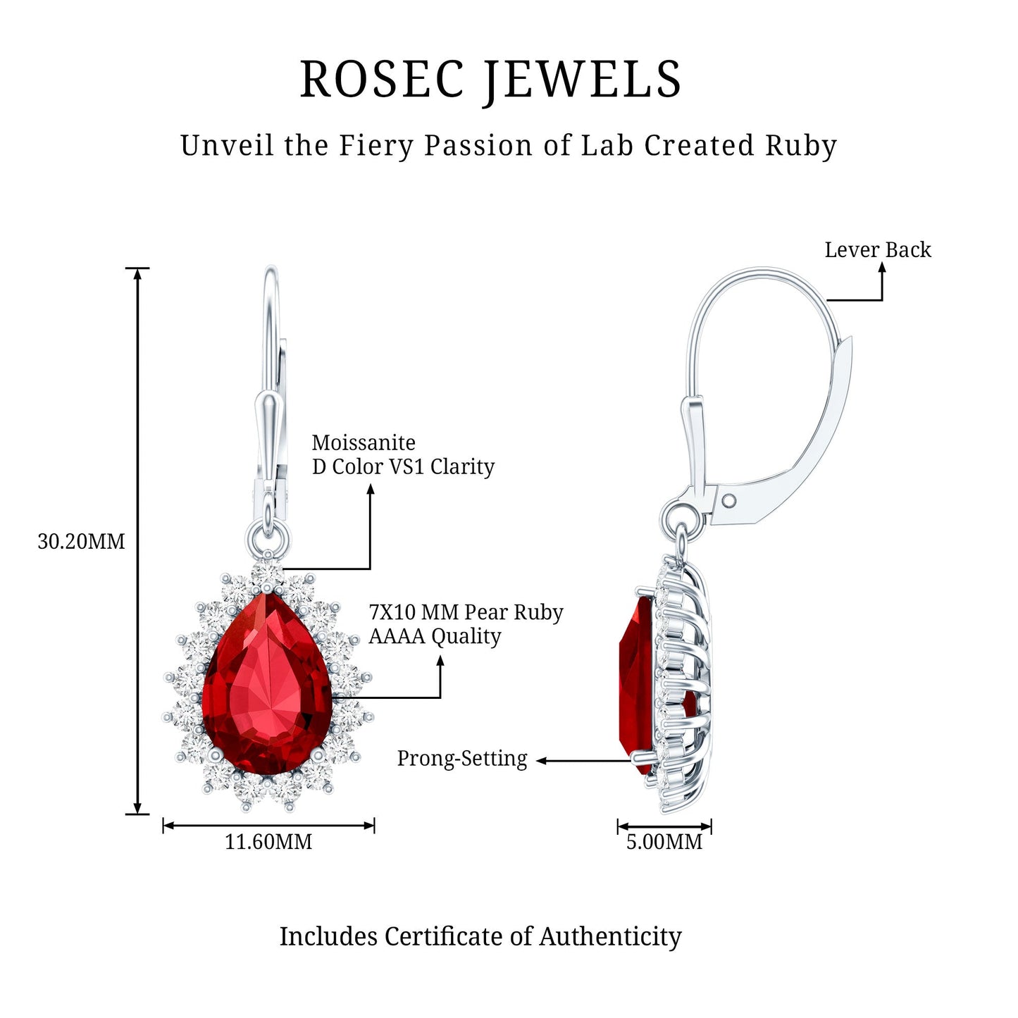 Certified 5.8 Carat Lab Created Ruby Dangle Earrings For Women