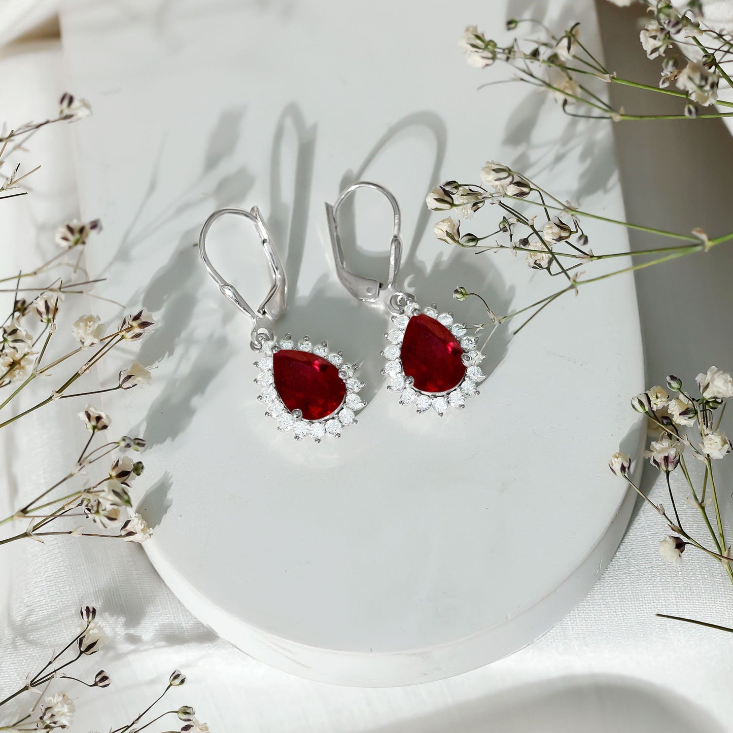 Certified 5.8 Carat Lab Created Ruby Dangle Earrings For Women