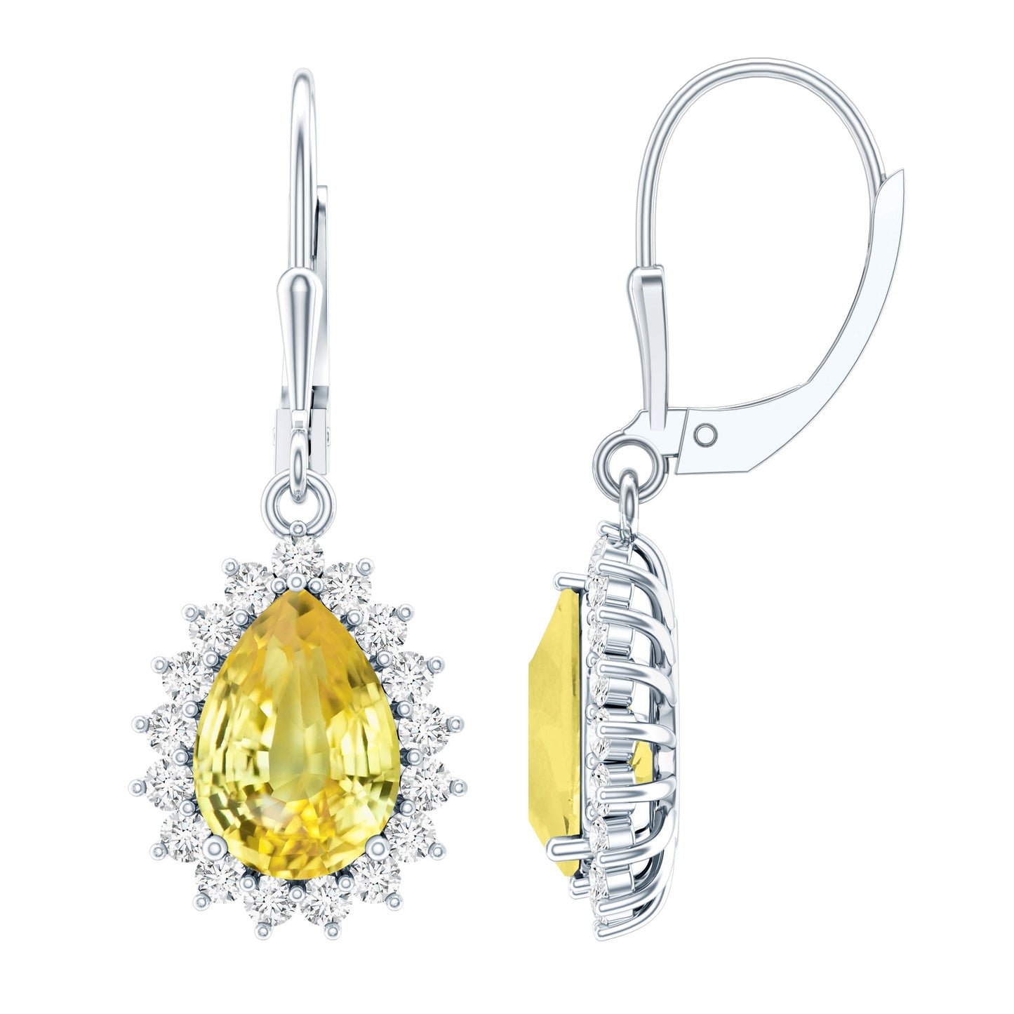5 Carat Lab Grown Yellow Sapphire Dangle Earrings for Women with Leverbacks