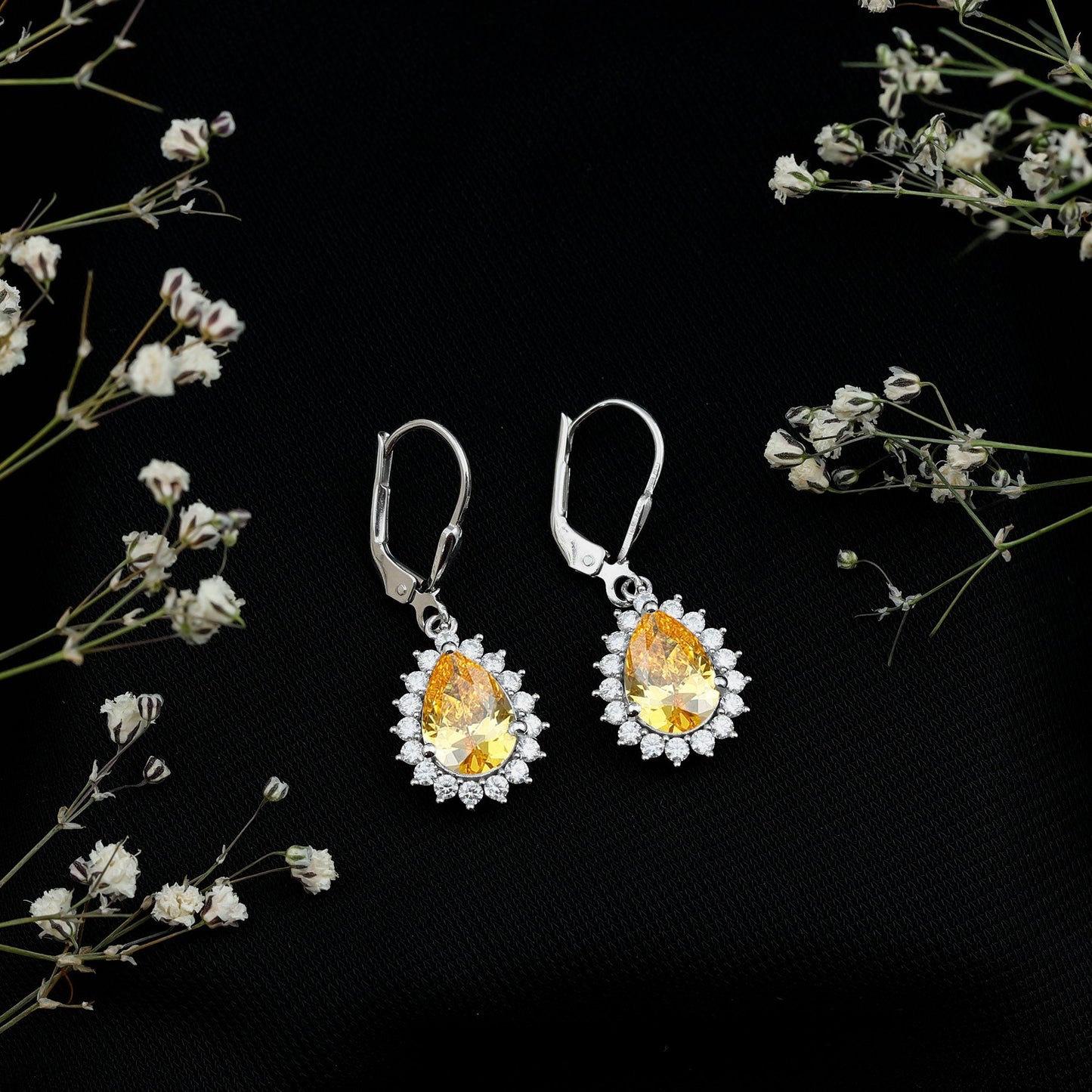 5 Carat Lab Grown Yellow Sapphire Dangle Earrings for Women with Leverbacks