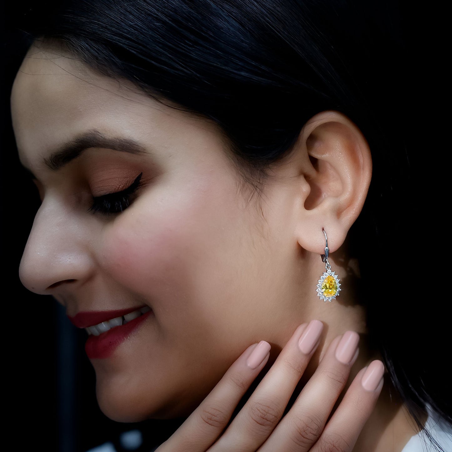 5 Carat Lab Grown Yellow Sapphire Dangle Earrings for Women with Leverbacks