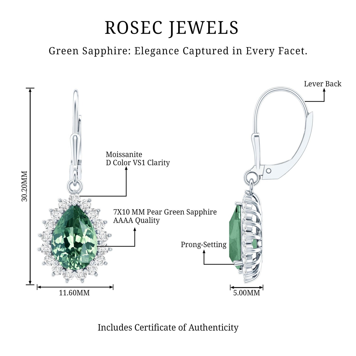 Lab Grown Green Sapphire Wedding Earrings for Bride