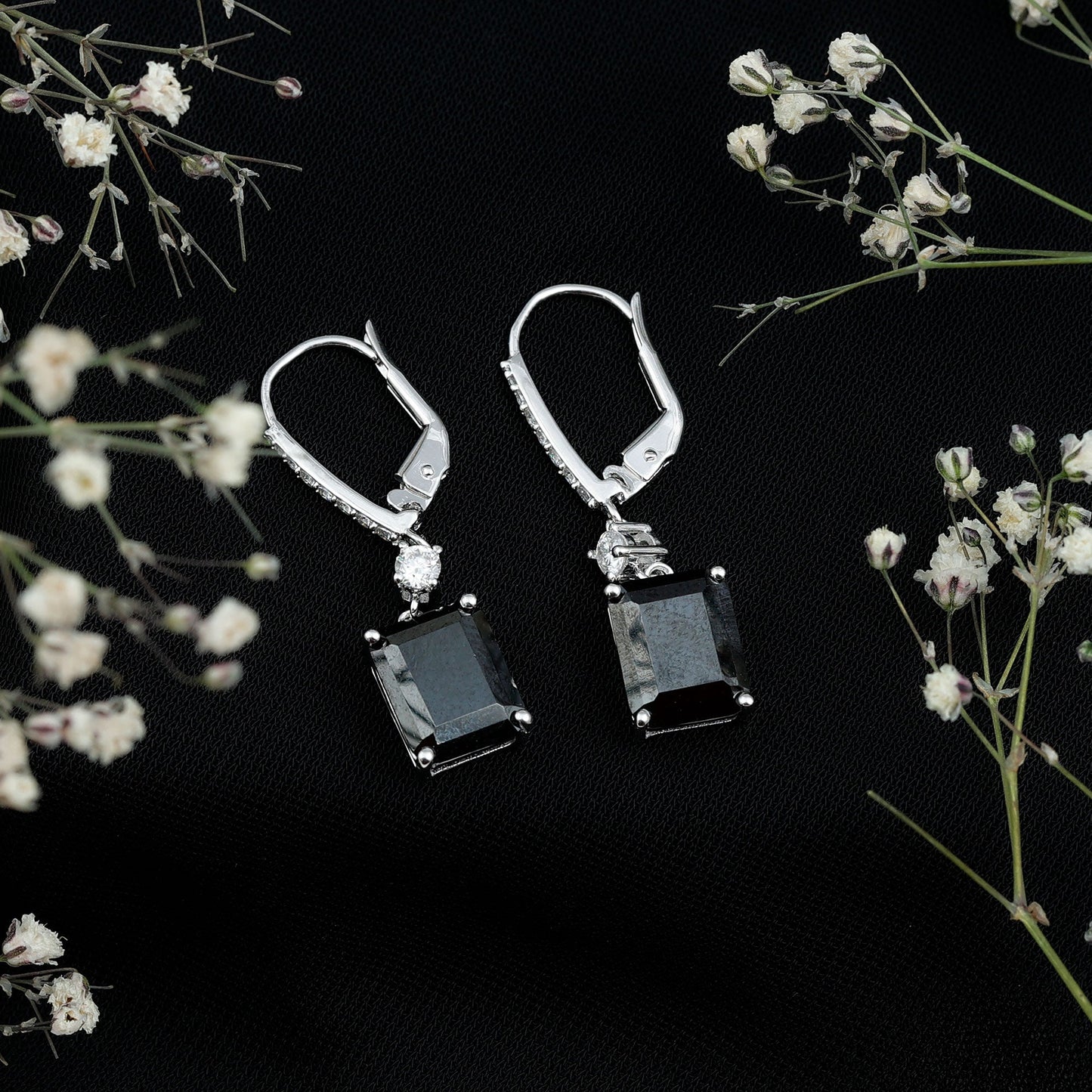 Certified 6 Carat Lab Grown Black Diamond Dangling Earrings