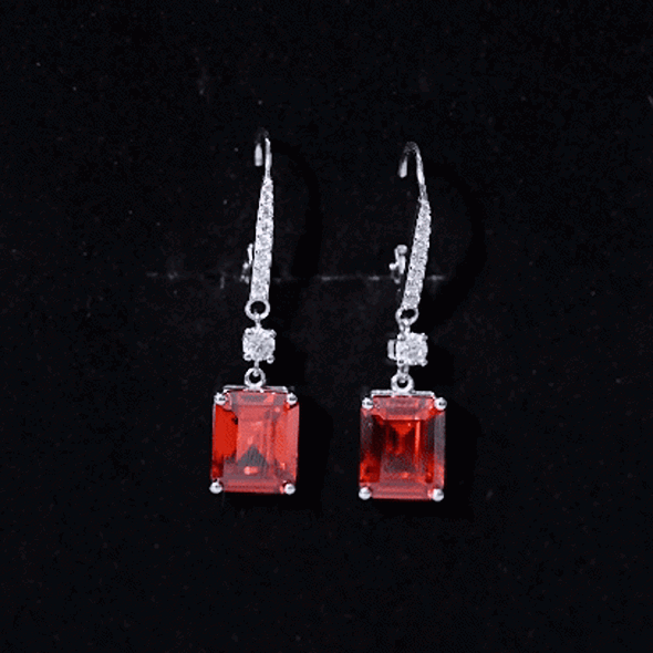5.5 Carat Emerald Cut Lab Created Orange Sapphire Hoop Drop Earrings