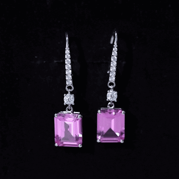 Certified 5.5 Carat Lab Grown Pink Sapphire Bridal Earrings in Silver