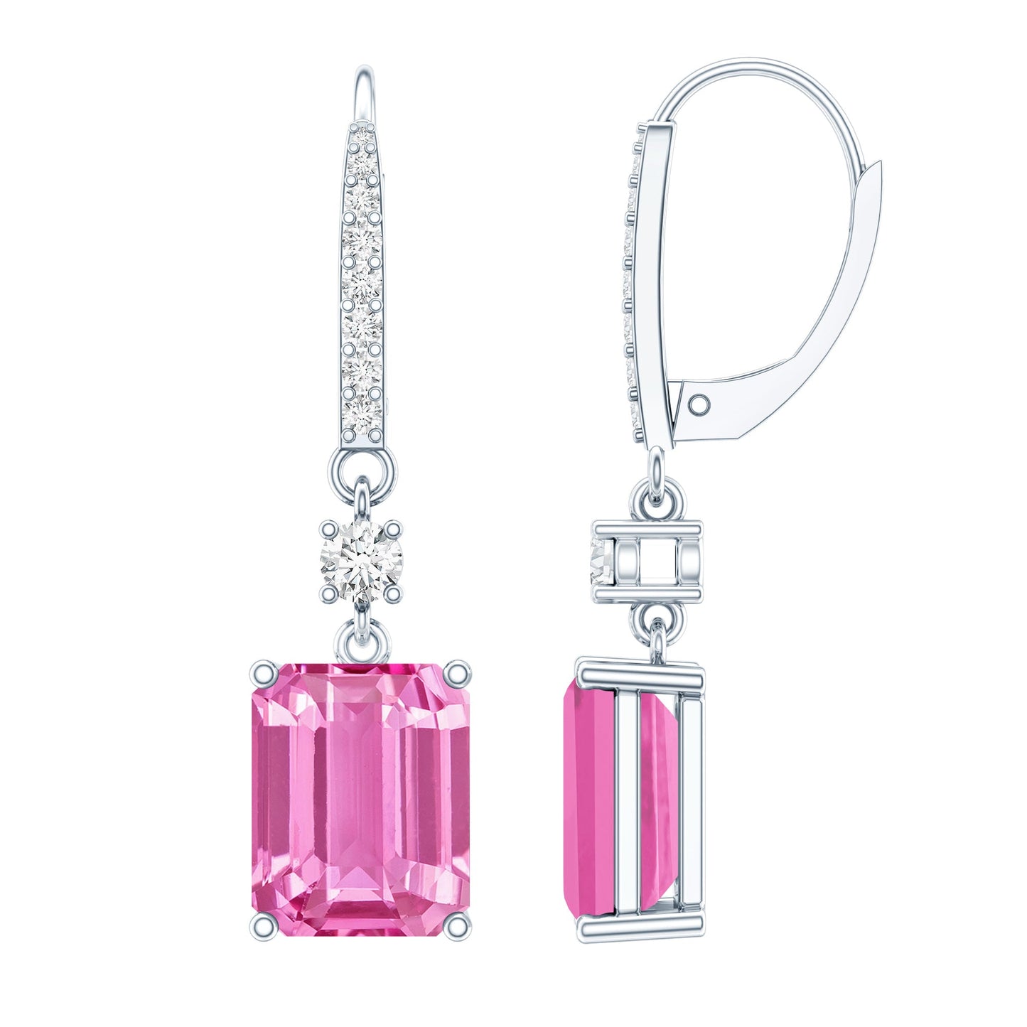 Certified 5.5 Carat Lab Grown Pink Sapphire Bridal Earrings in Silver