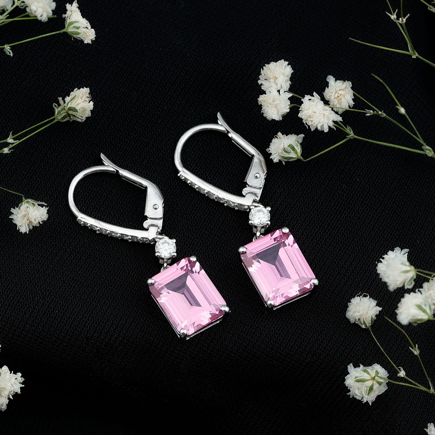 Certified 5.5 Carat Lab Grown Pink Sapphire Bridal Earrings in Silver