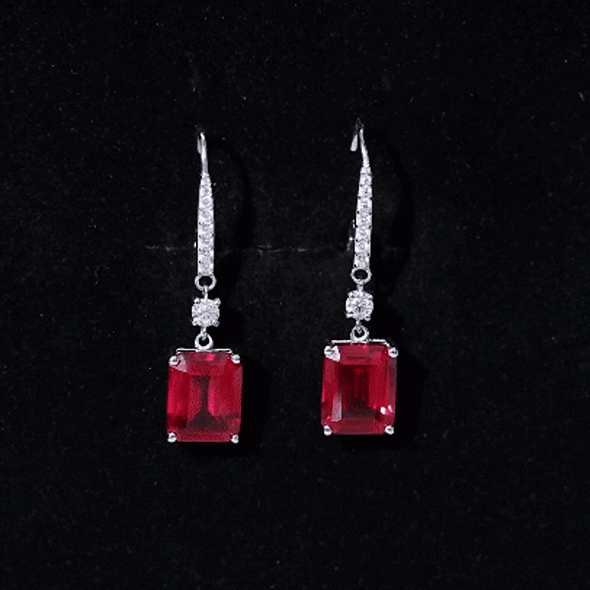 7 Carat Lab Created Ruby Drop Earrings in Sterling Silver