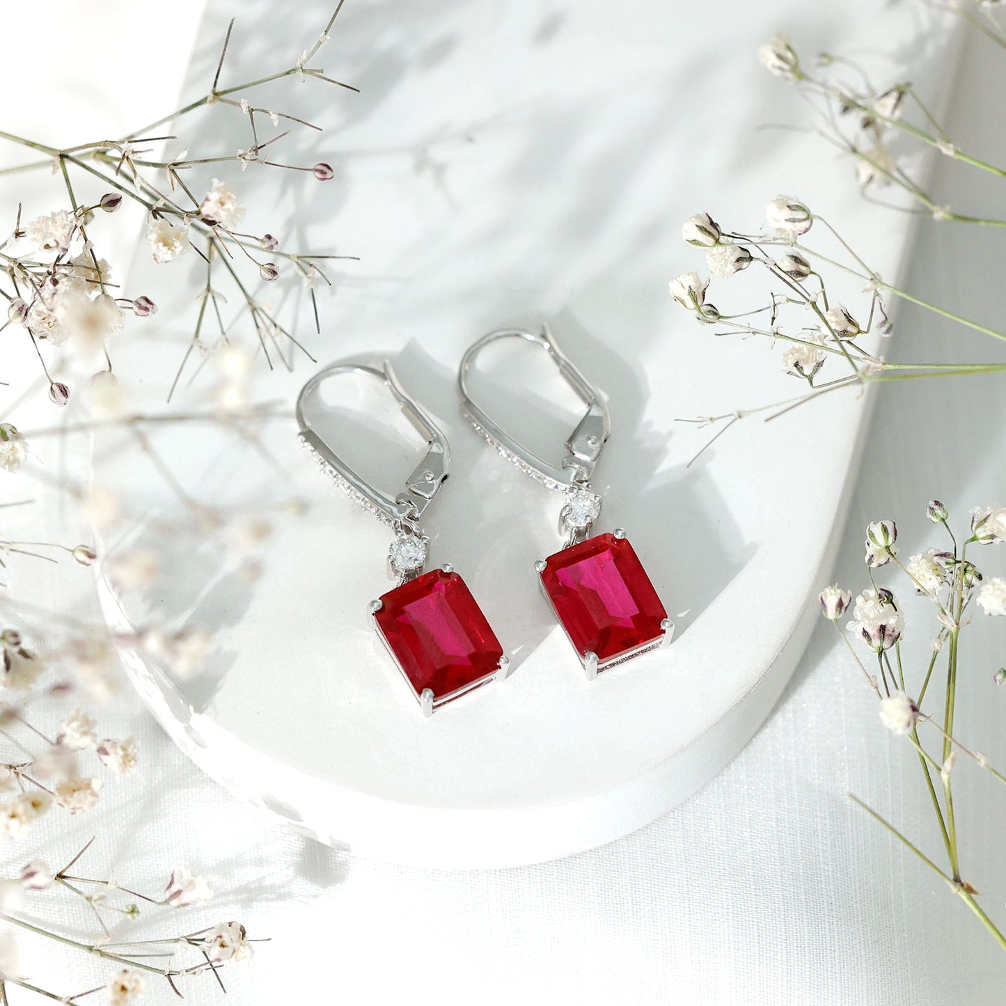 7 Carat Lab Created Ruby Drop Earrings in Sterling Silver