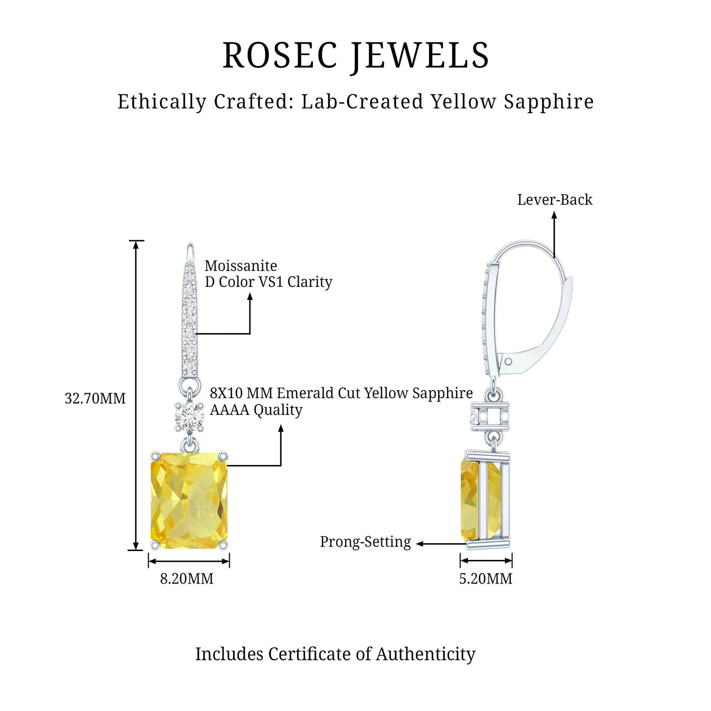 Certified 5.5 Carat Lab Grown Yellow Sapphire Teardrop Dangle Earrings for Women