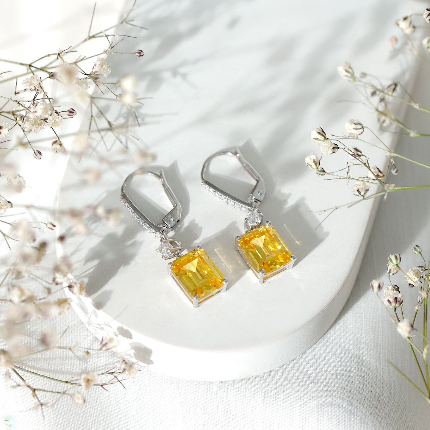 Certified 5.5 Carat Lab Grown Yellow Sapphire Teardrop Dangle Earrings for Women