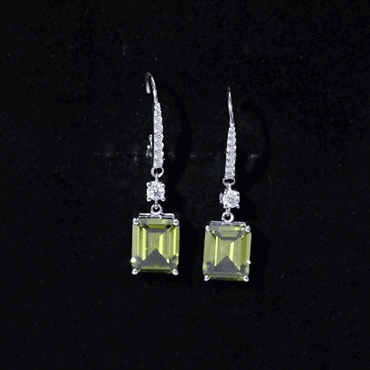 5.5 Carat Emerald Cut Lab Grown Green Sapphire Drop Earrings in Silver