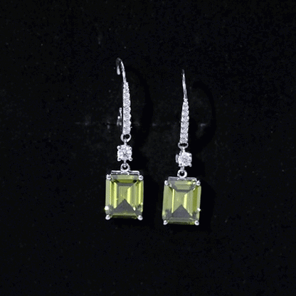 5.5 Carat Emerald Cut Lab Grown Green Sapphire Drop Earrings in Silver
