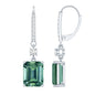 5.5 Carat Emerald Cut Lab Grown Green Sapphire Drop Earrings in Silver