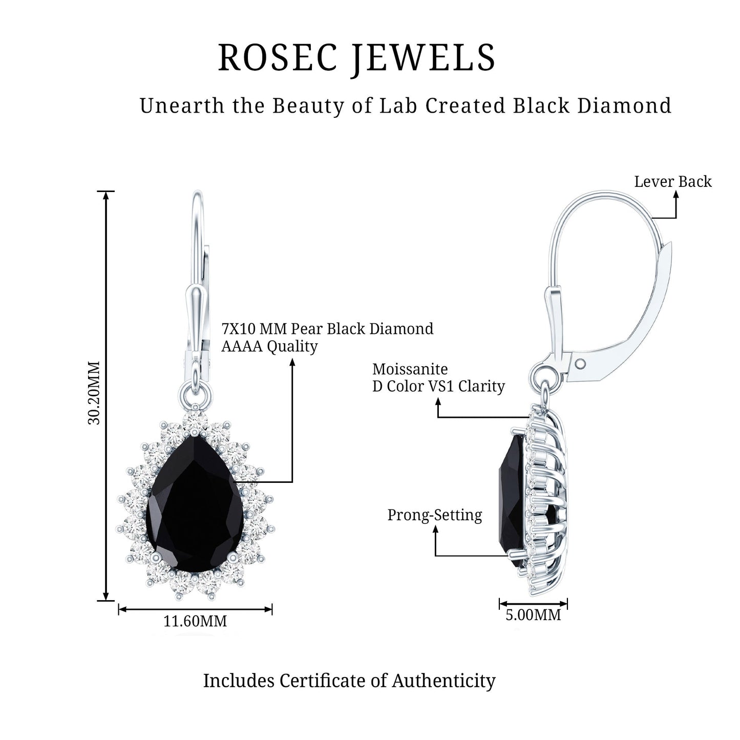 Certified 3.6 Carat Lab Grown Black Diamond Teardrop Dangle Earrings for Women