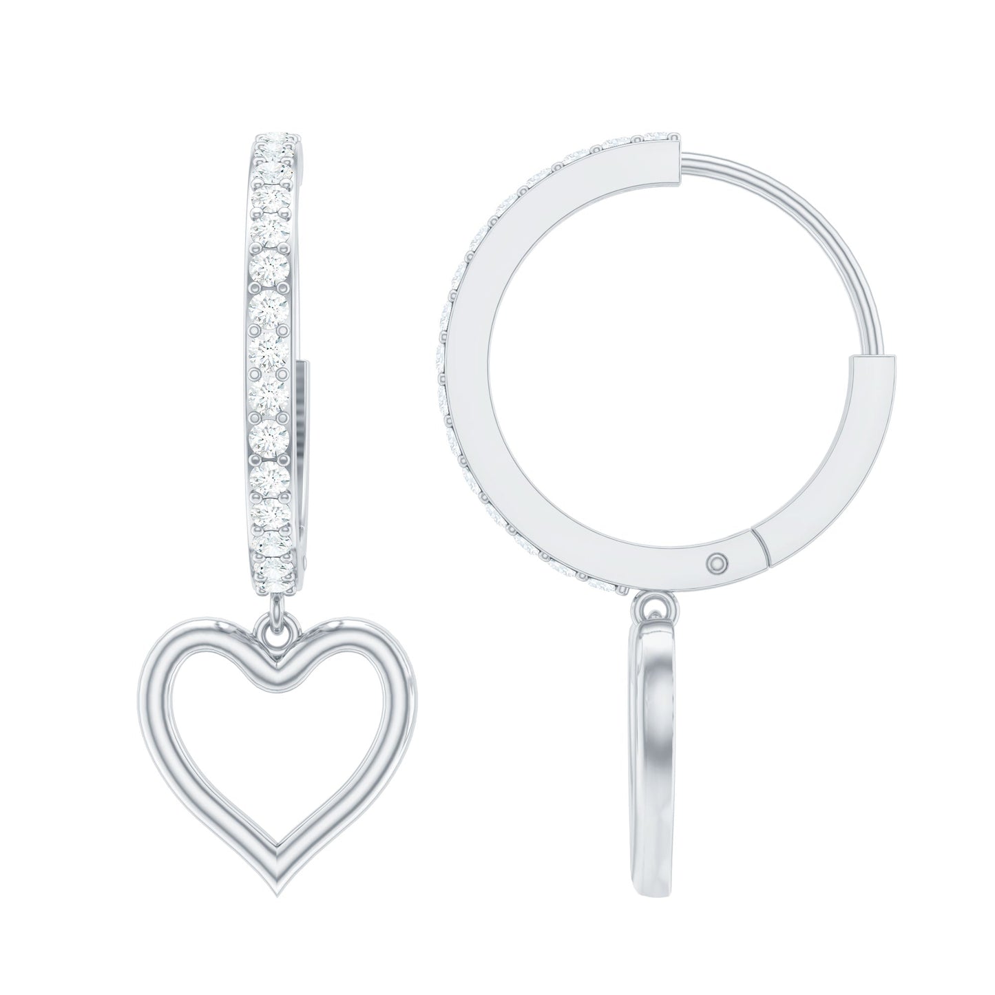 Genuine Diamond Heart Drop Earrings Hoop