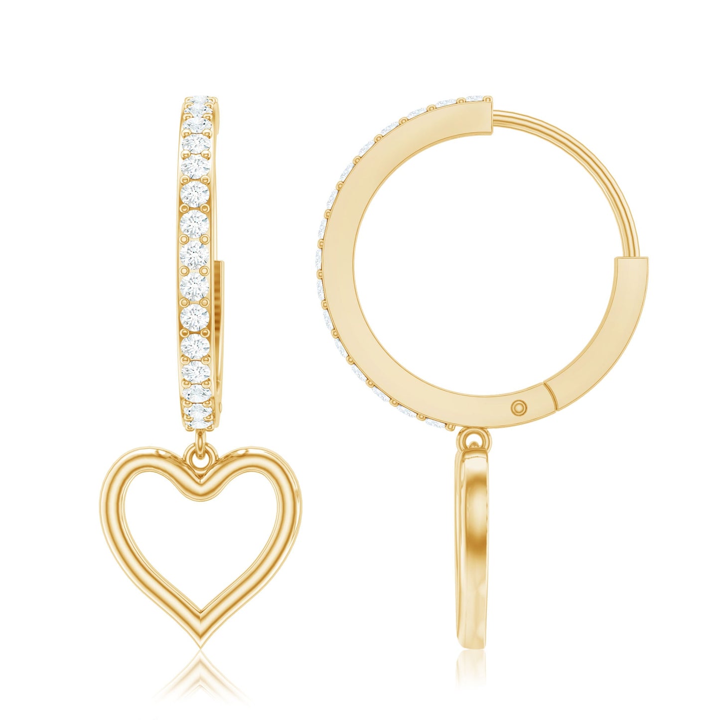Genuine Diamond Heart Drop Earrings Hoop