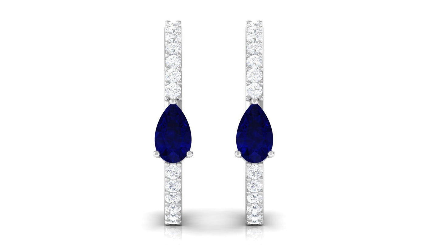 0.6 Carat Pear Cut Blue Sapphire and Diamond Hoop Earrings