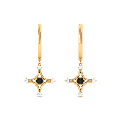 Lab Created Black and White Diamond Star Dangle Hoop Earrings