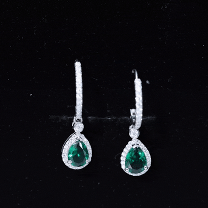 Lab Grown Emerald Hoop Drop Earrings With Moissanite Halo