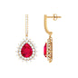 Pear Cut Lab Created Ruby Hoop Drop Earring with Moissanite Halo