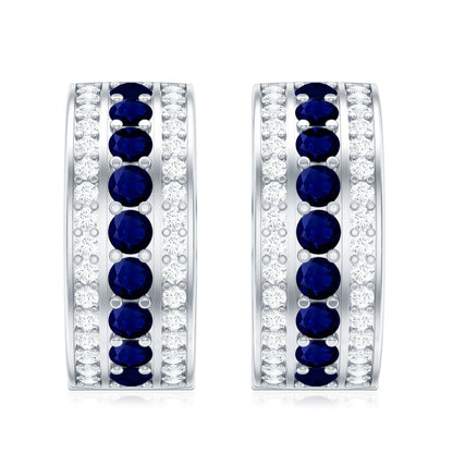 Blue Sapphire and Diamond Statement Hoop Earrings