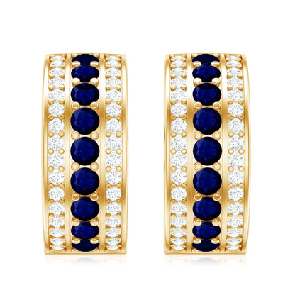 Blue Sapphire and Diamond Statement Hoop Earrings