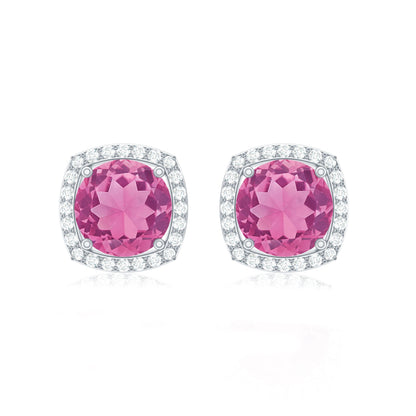 Pink Tourmaline Stud Earrings with Diamond Halo