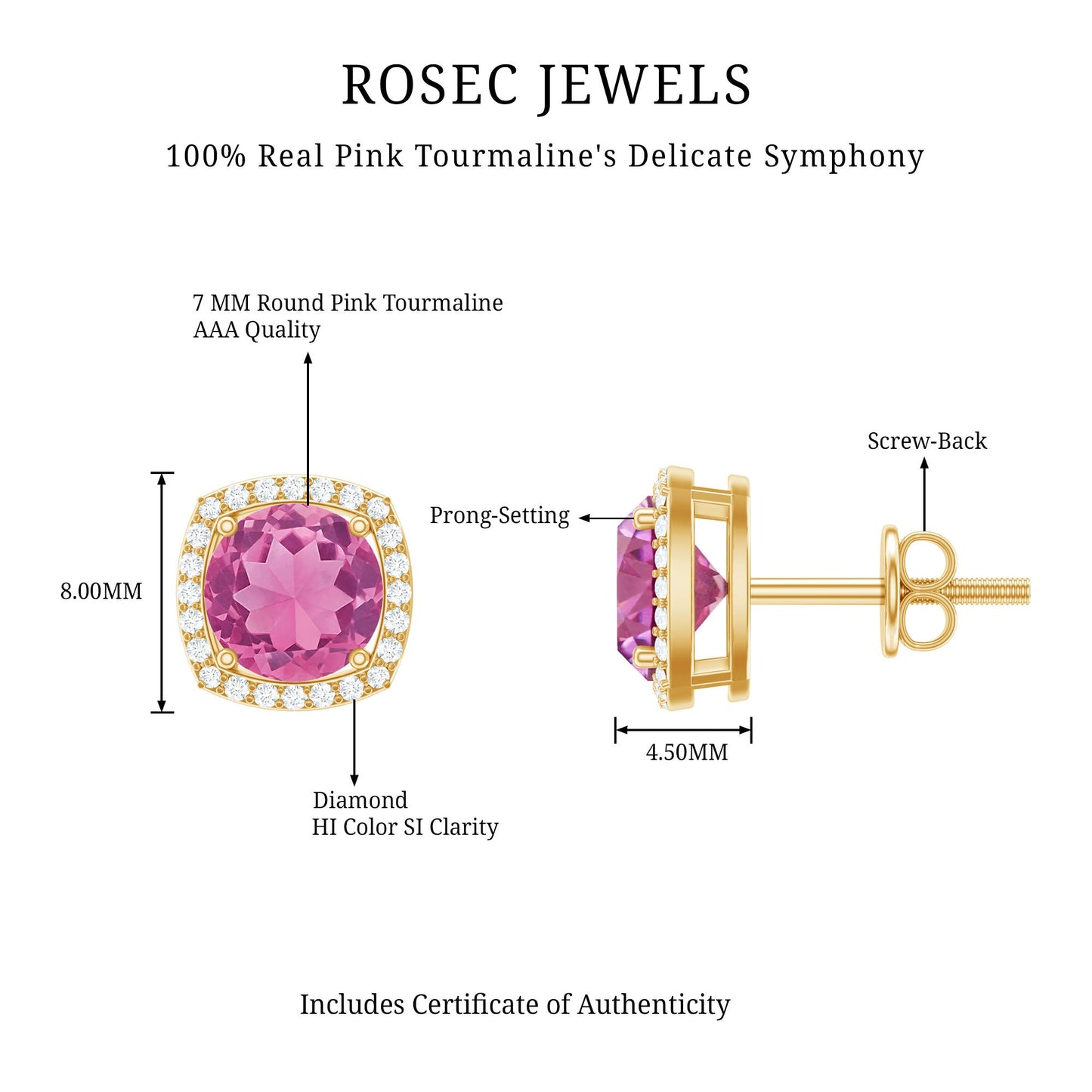 Pink Tourmaline Stud Earrings with Diamond Halo