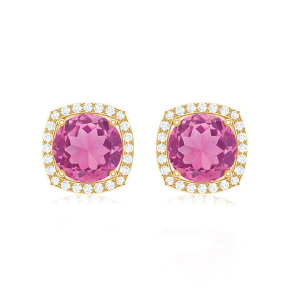Pink Tourmaline Stud Earrings with Diamond Halo