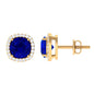 Round Lab Created Blue Sapphire Stud Earrings with Diamond Halo