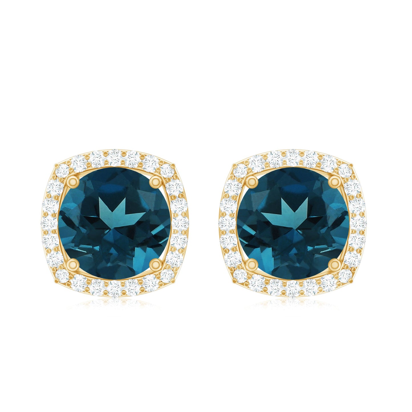 London Blue Topaz and Diamond Halo Stud Earrings