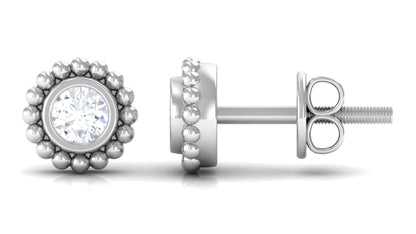 Real Diamond Solitaire Stud Earrings with Beaded Detail