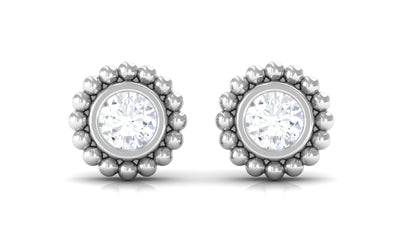 Real Diamond Solitaire Stud Earrings with Beaded Detail