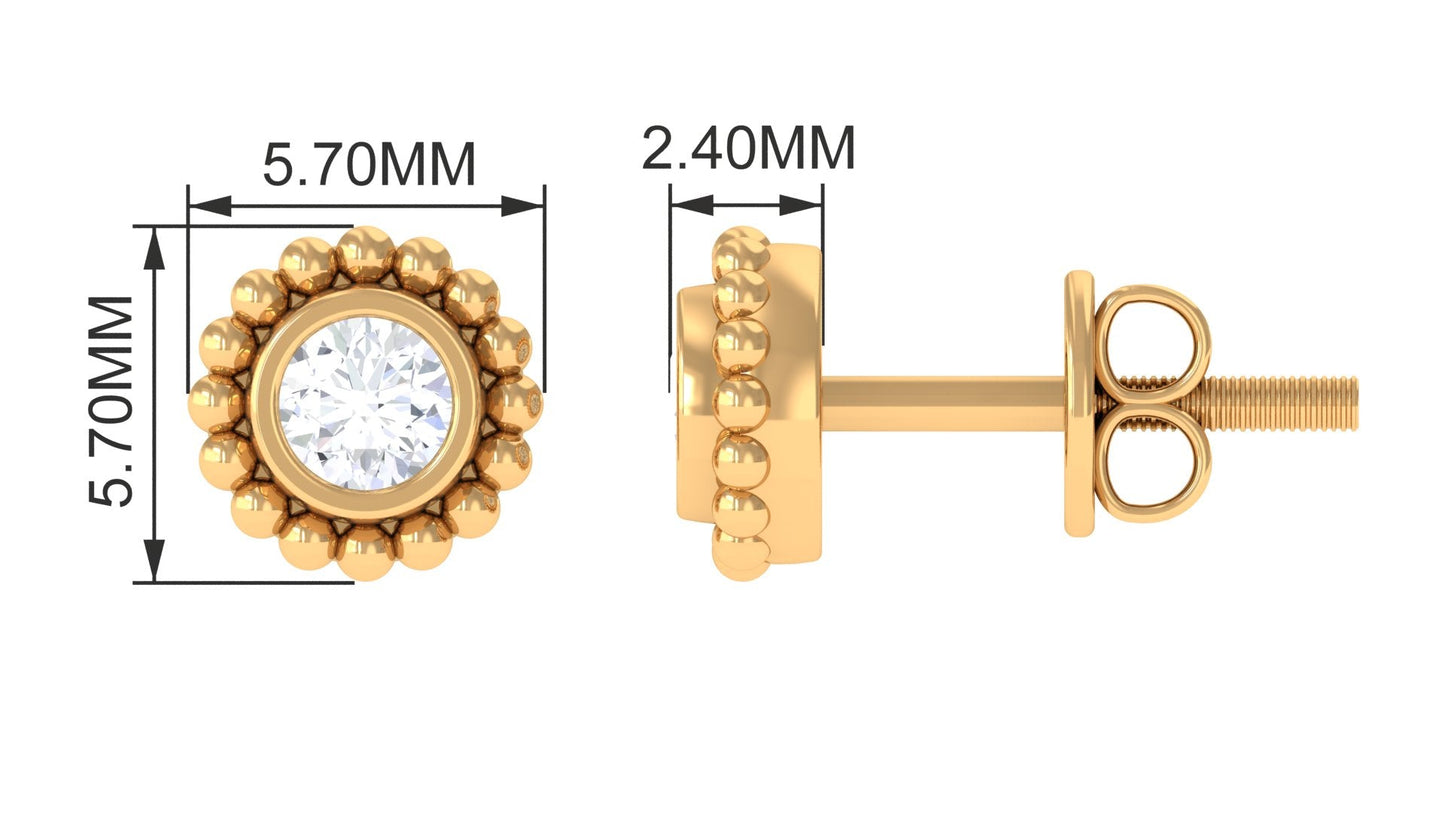 Real Diamond Solitaire Stud Earrings with Beaded Detail
