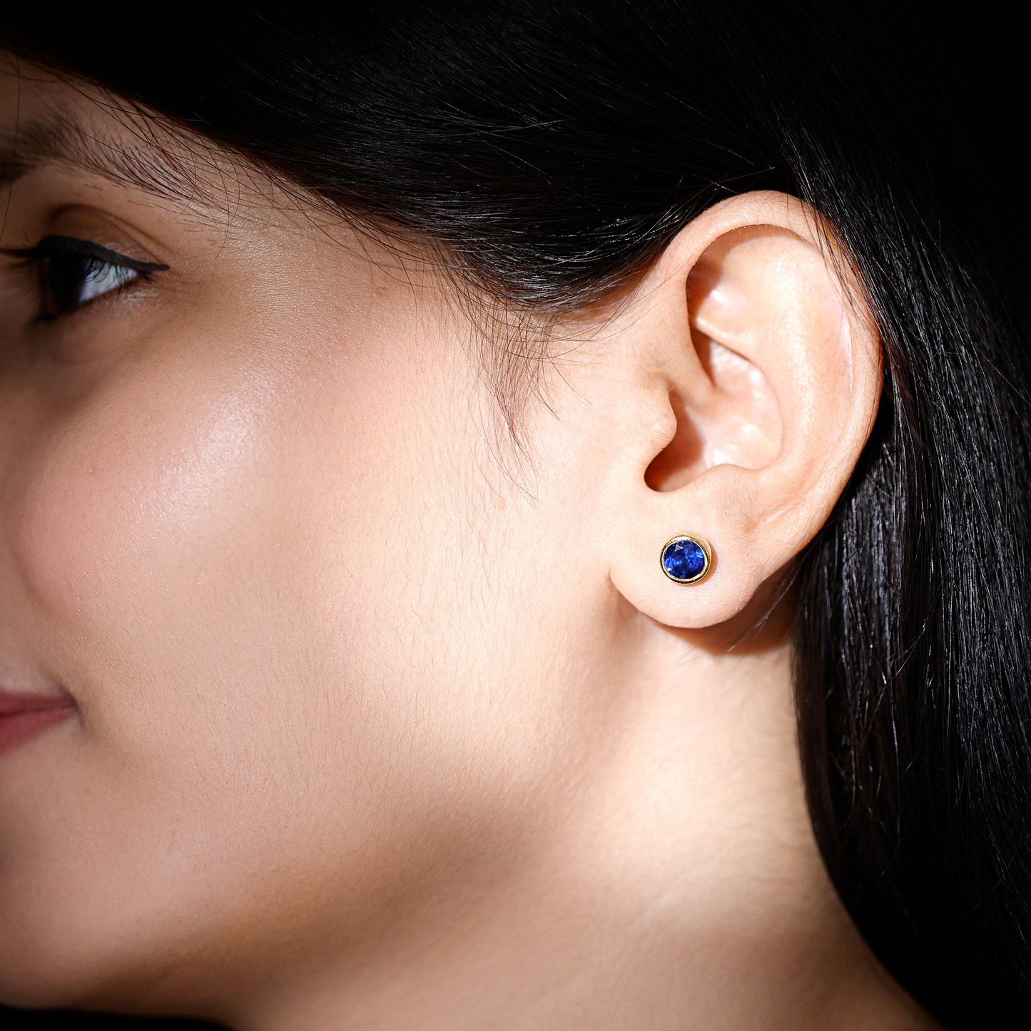 2 Carat Round Lab Created Blue Sapphire Stud Earrings in Bezel Setting
