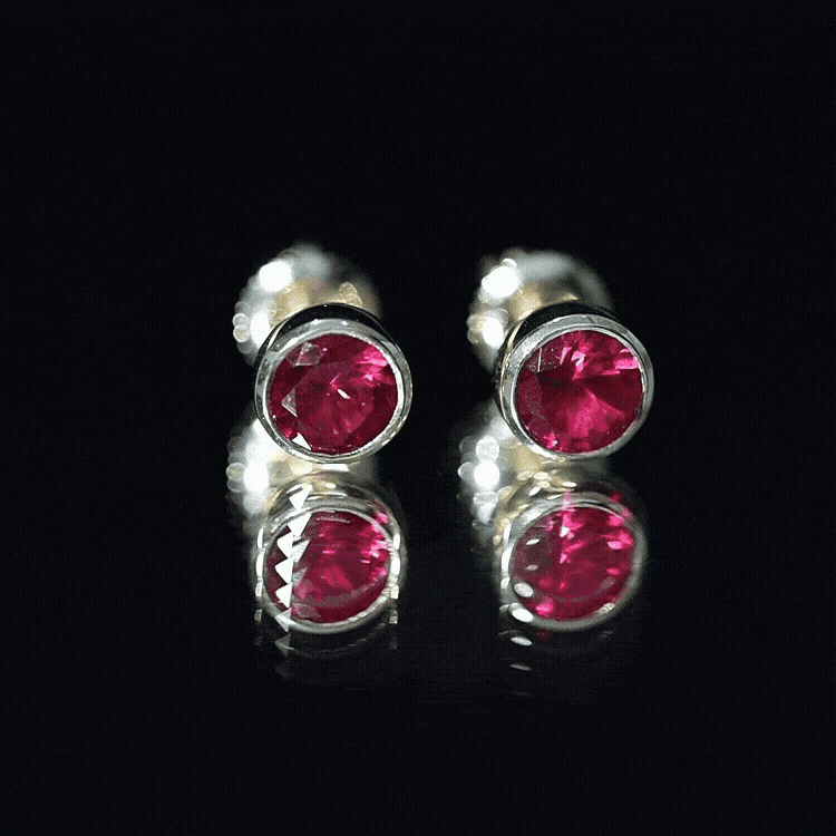 Lab Grown Ruby Solitaire Stud Earrings in Bezel Setting
