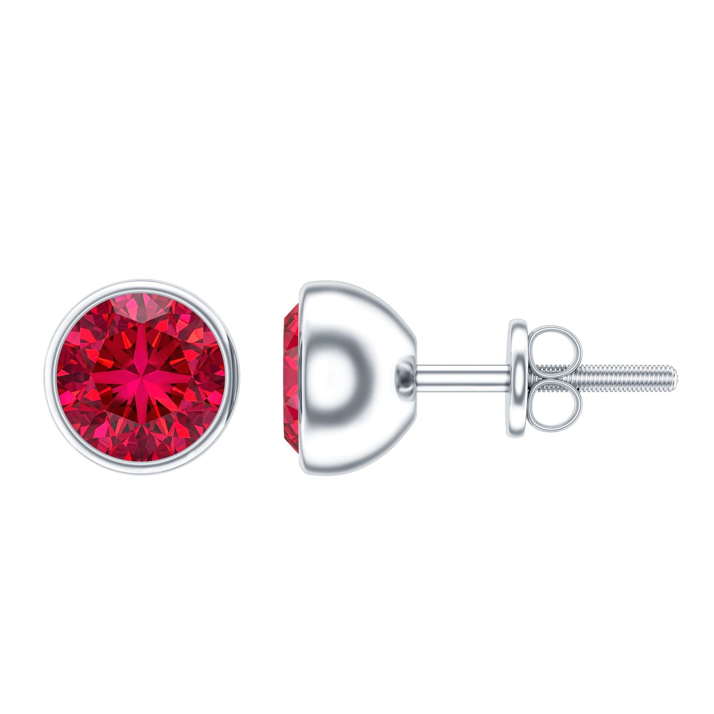 Lab Grown Ruby Solitaire Stud Earrings in Bezel Setting