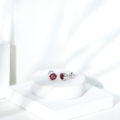 Lab Grown Ruby Solitaire Stud Earrings in Bezel Setting