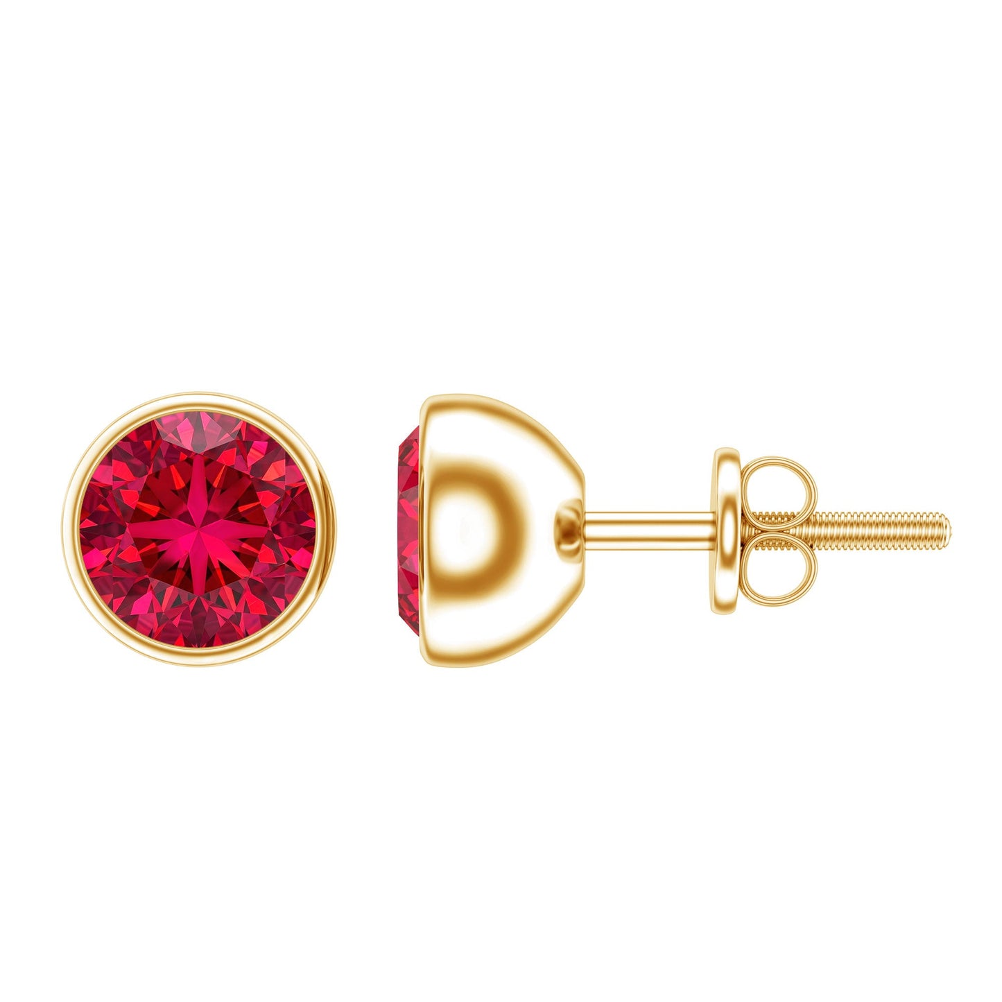 Lab Grown Ruby Solitaire Stud Earrings in Bezel Setting