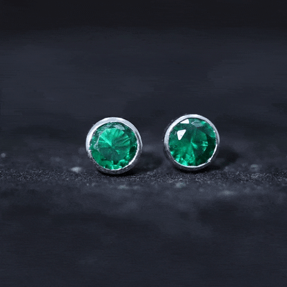 Bezel Set Lab Grown Emerald Solitaire Stud Earrings
