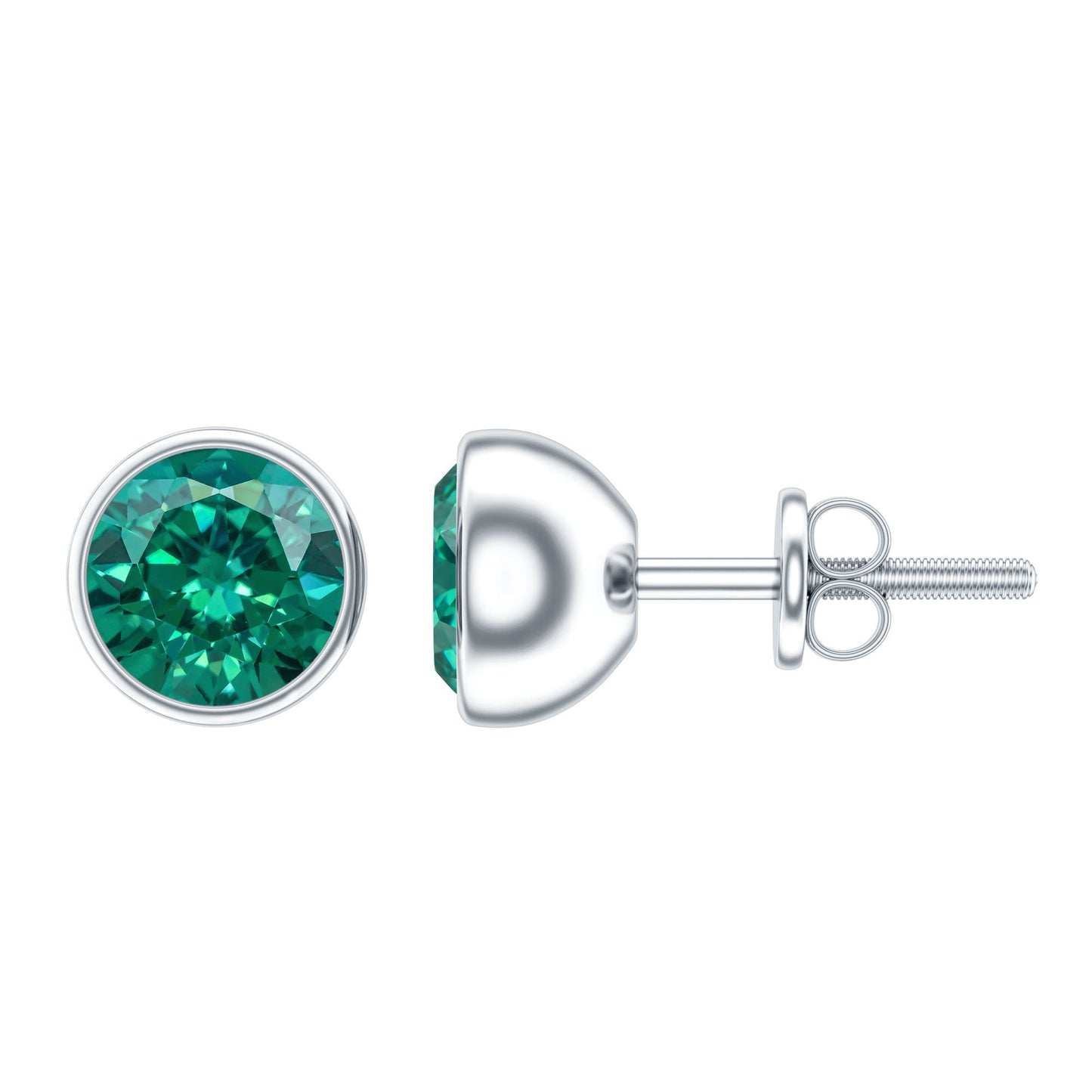Bezel Set Lab Grown Emerald Solitaire Stud Earrings