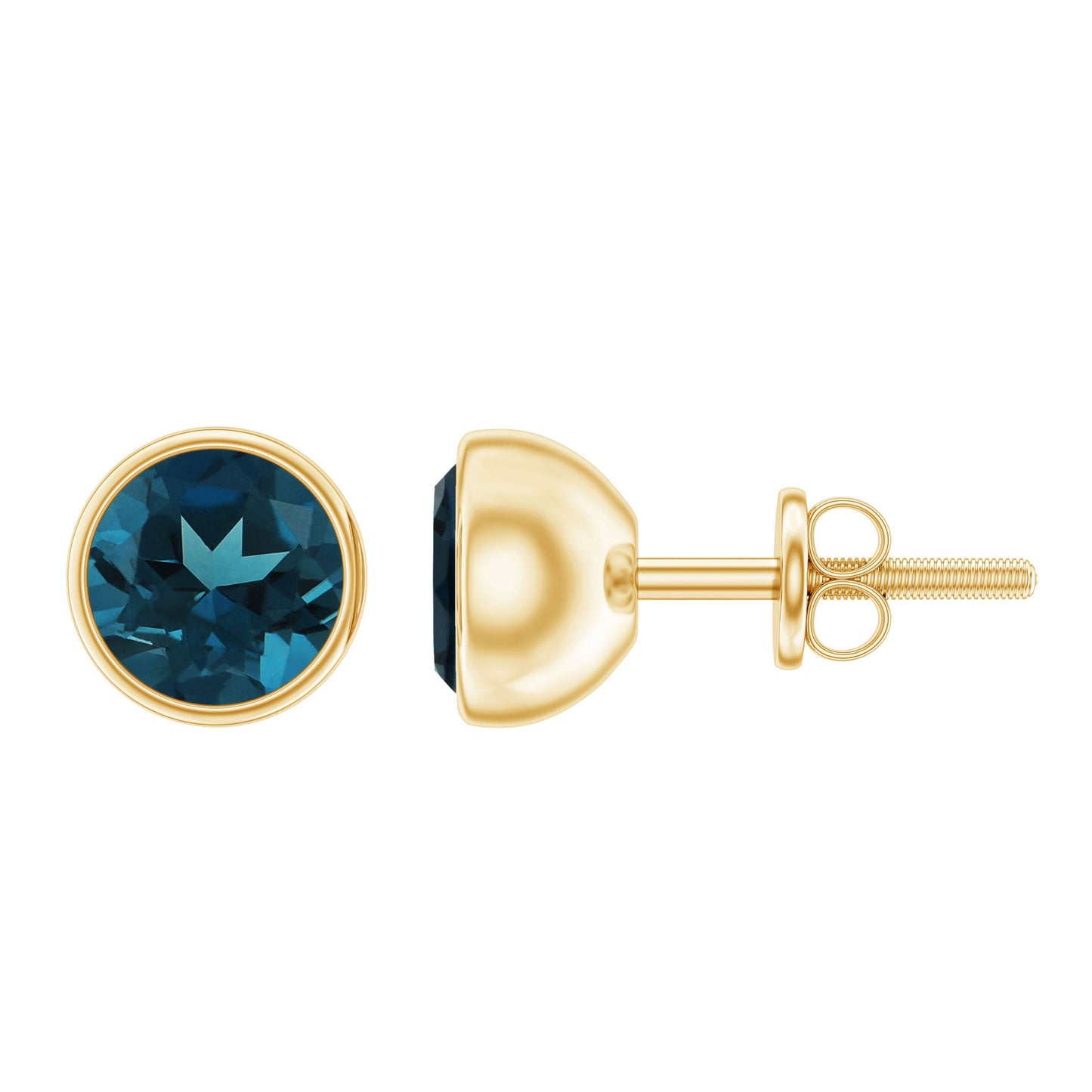 Bezel Set Solitaire London Blue Topaz Everyday Stud Earrings