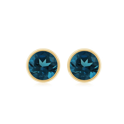 Bezel Set Solitaire London Blue Topaz Everyday Stud Earrings